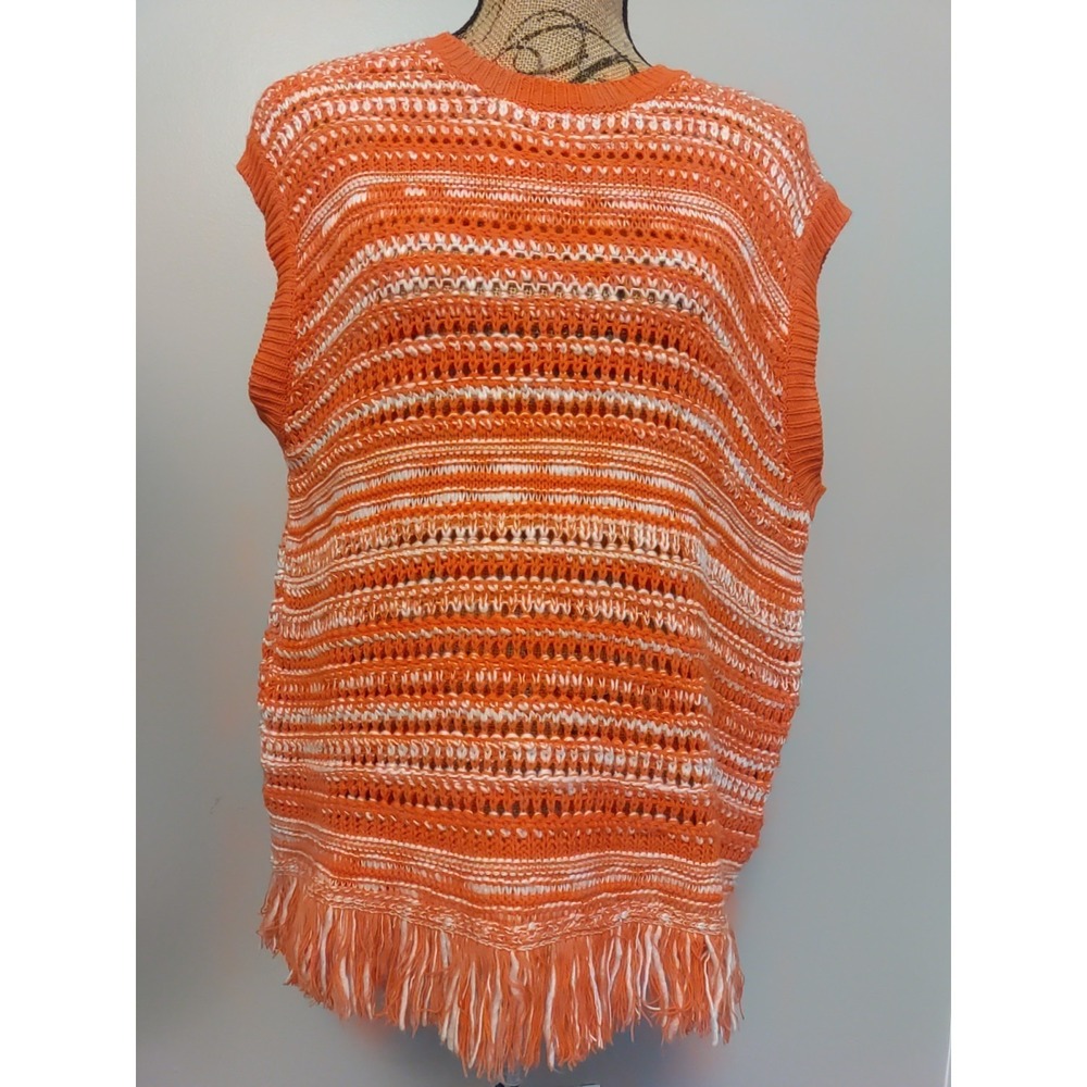 Asos Festive Orange Crochet Fringe Hem Unisex Sweater Vest Top Size M